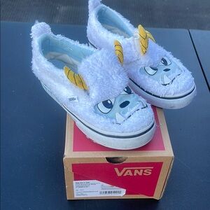 Vans Furry Yeti Slip-On Shoes - White and Blue with Yellow Accents